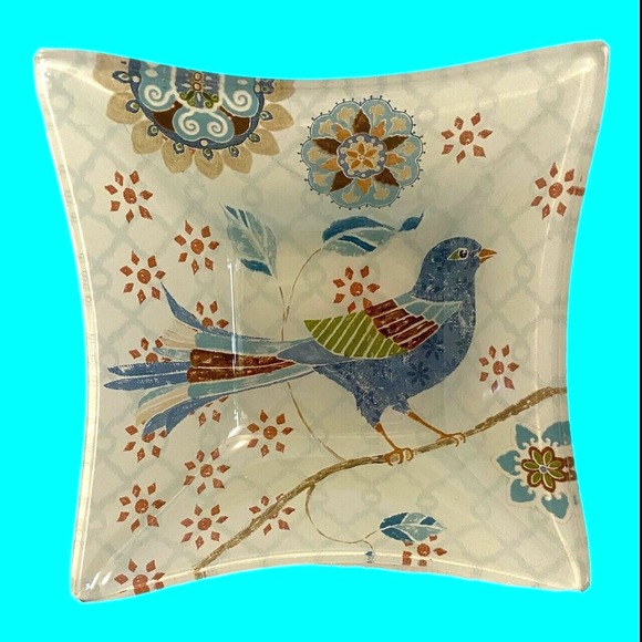 6 Reverse Painted Glass Snack Bowls Abstract Birds Mosaic Design 5" MCM - Picture 4 of 15